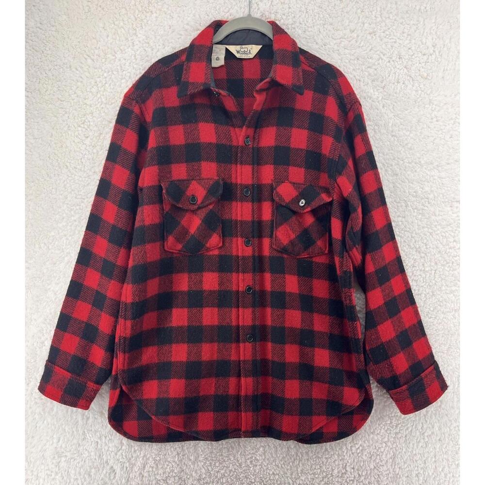 VTG Woolrich Flannel Shacket Shirt Mens M Buffalo Plaid Wool Cabin Hunting